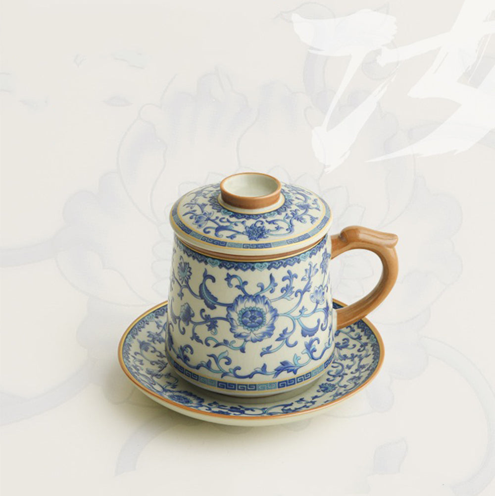 CelestiPour Elegant Ruyao Tea Cup – Timeless Blue & White Lotus Design for Serene Tea Moments