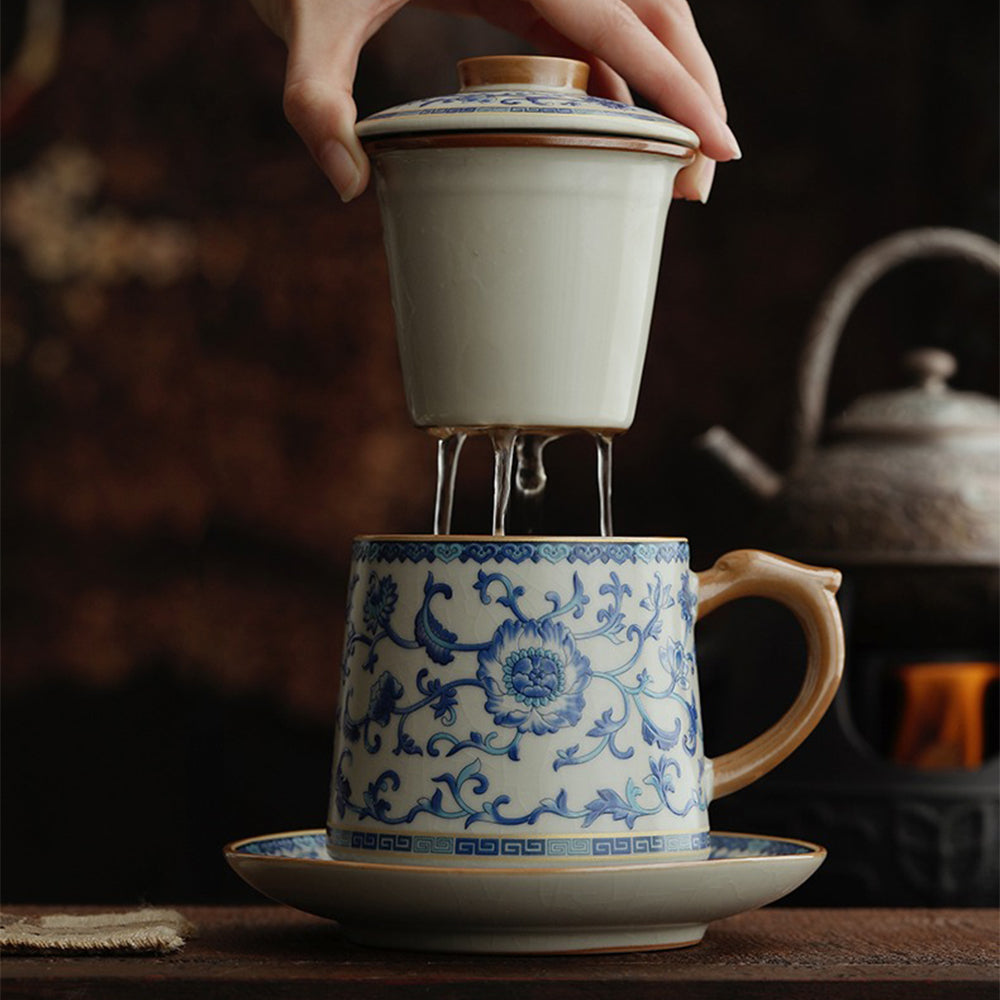 CelestiPour Elegant Ruyao Tea Cup – Timeless Blue & White Lotus Design for Serene Tea Moments