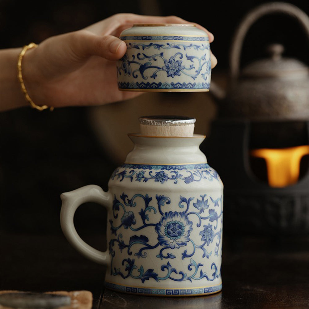 CelestiBrew Elegant Ruyao Tea Set – Artisan Glaze with Timeless Floral Charm