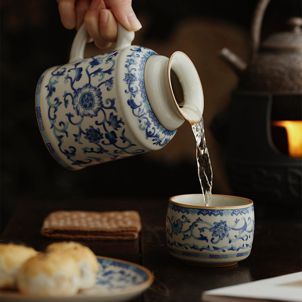 CelestiBrew Elegant Ruyao Tea Set – Artisan Glaze with Timeless Floral Charm