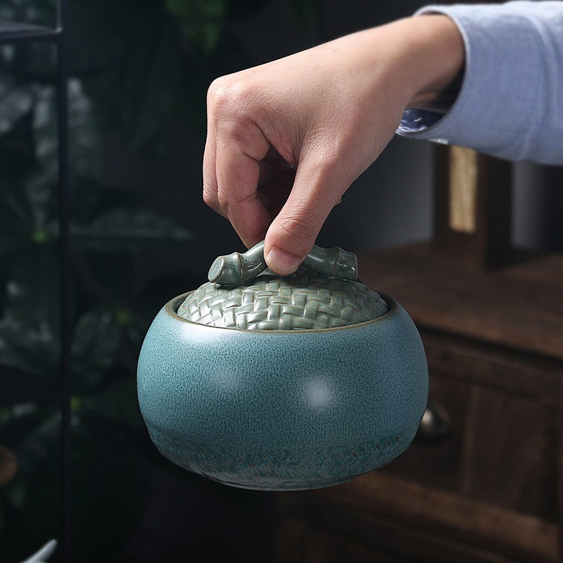 CeramiPure Elegant Tea Caddy – Coarse Pottery Jar for Preserving Aroma & Flavor