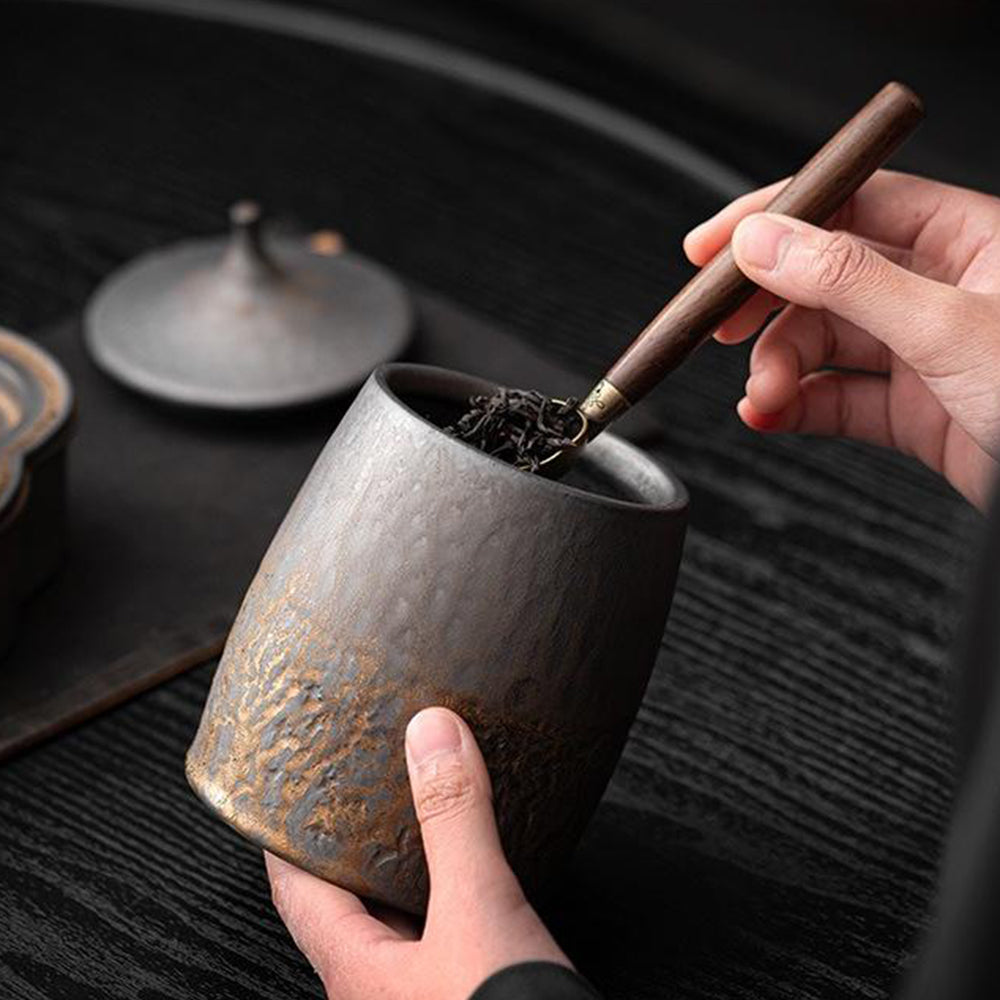 ClayNest Luxe Ceramic Tea Caddy – Textured Storage Jar for Rustic Elegance
