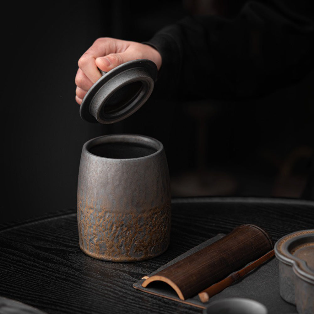 ClayNest Luxe Ceramic Tea Caddy – Textured Storage Jar for Rustic Elegance