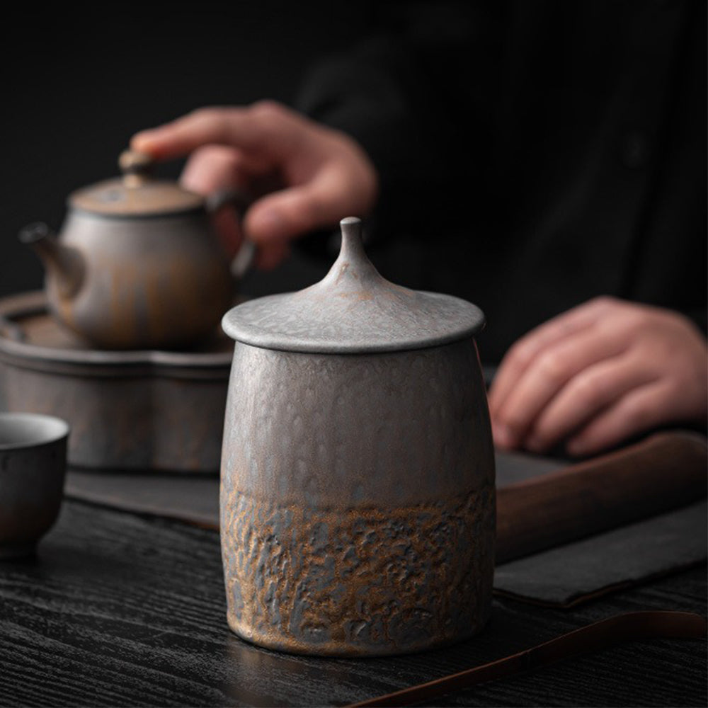 ClayNest Luxe Ceramic Tea Caddy – Textured Storage Jar for Rustic Elegance