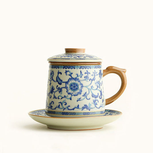 CelestiPour Elegant Ruyao Tea Cup – Timeless Blue & White Lotus Design for Serene Tea Moments