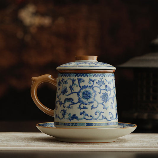CelestiPour Elegant Ruyao Tea Cup – Timeless Blue & White Lotus Design for Serene Tea Moments