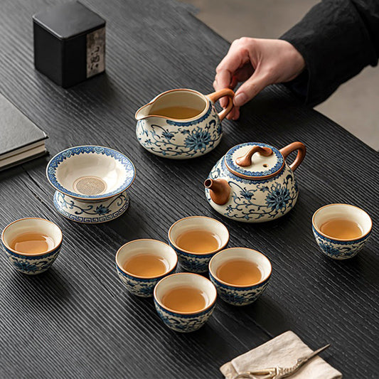 CeramiBloom Elegant Ruyao Tea Set – Artisanal Glaze for a Timeless Tea Ritual
